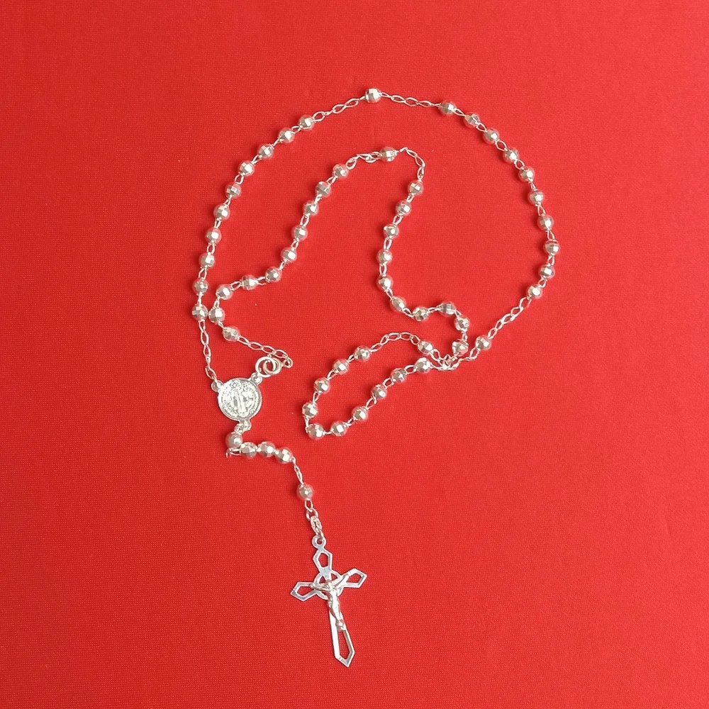 925‎ sterling SILVER men and women/Catholic ROSARIO necklace